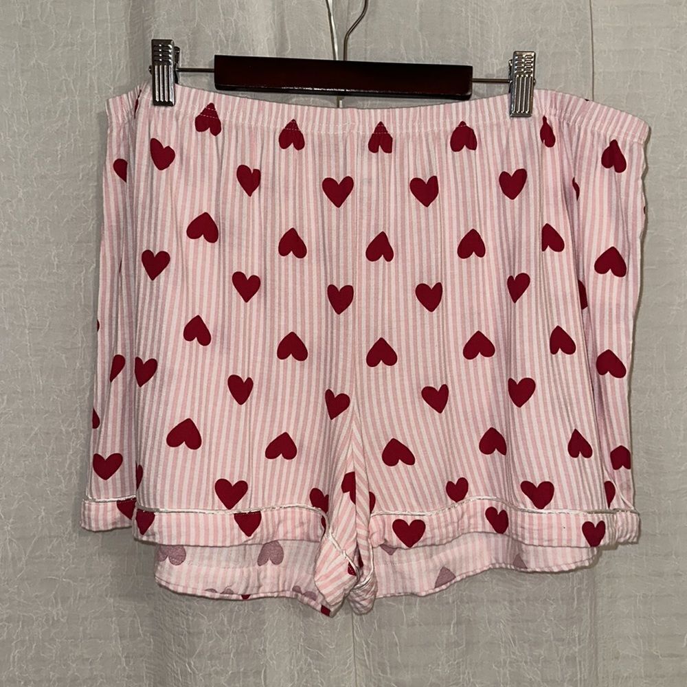 anko 16-18 Pink White Red Romantic Striped Pajama Set Short Sleeve Top & Shorts - Picture 9 of 13